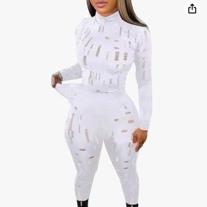 Sexy 2 Piece Set See Through Long Sleeve Top High Waist Legging Pant Set